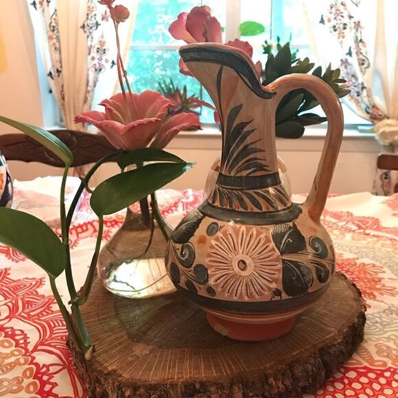 Antique hand painted pottery pitcher - Picture 1 of 5